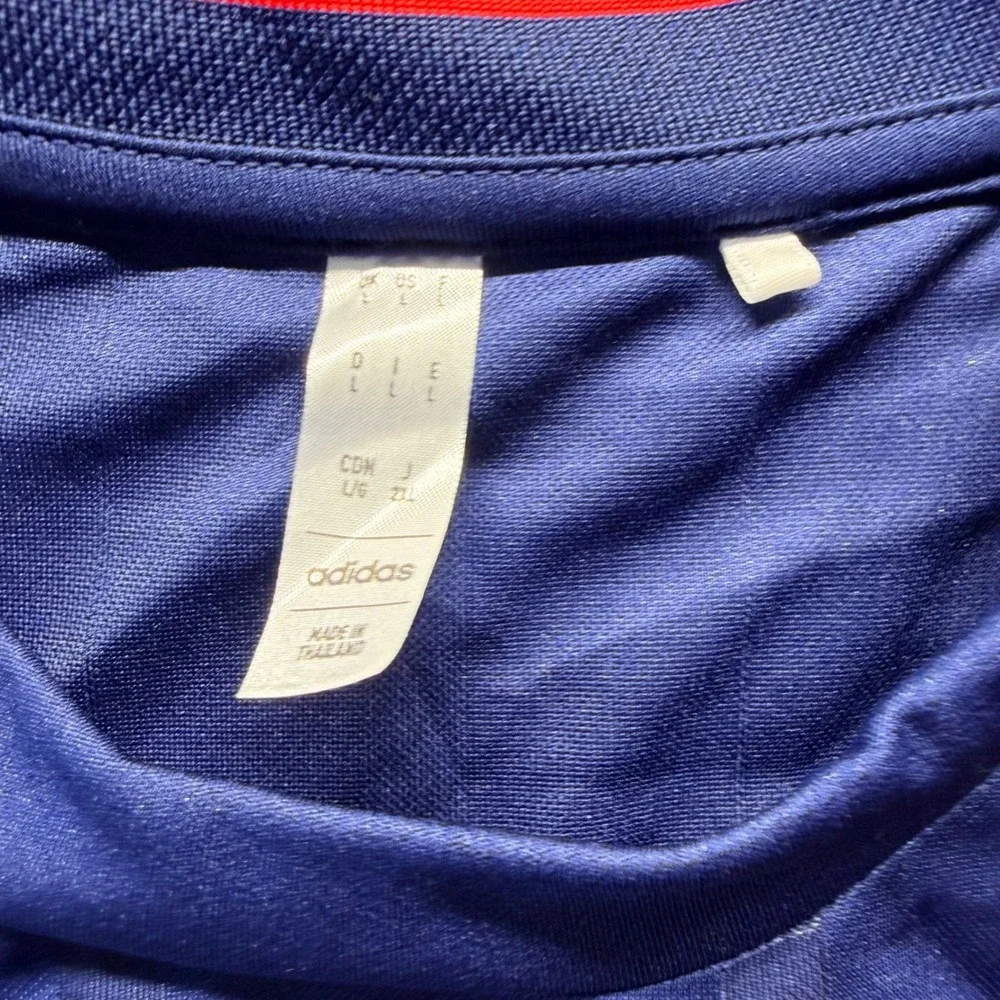 Adidas Sportswear Jersey Shirt Mens Large Navy Blue Red White Stripes Logo Tee
